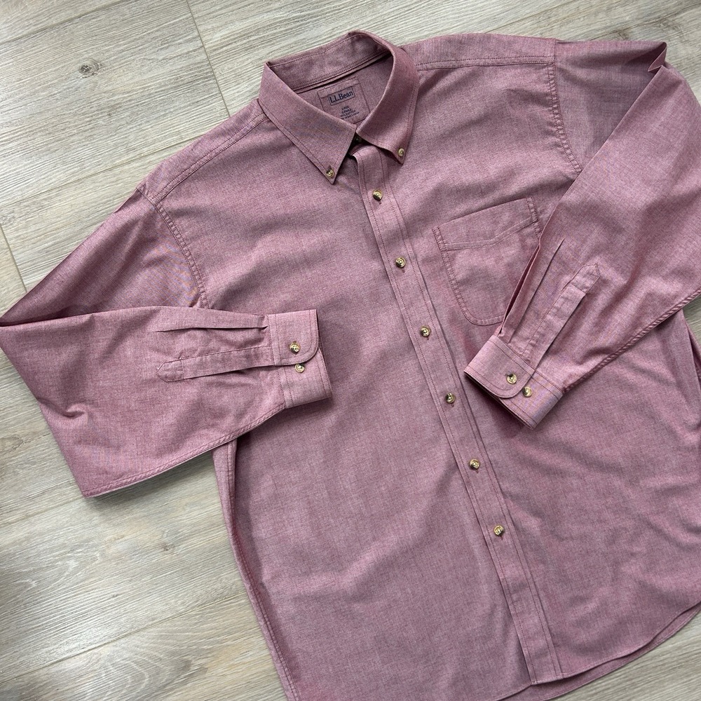 L.L. Bean Shirt Mens Large‎ Shiny Heather Red ButtonDown Collared LS 0 FWA2